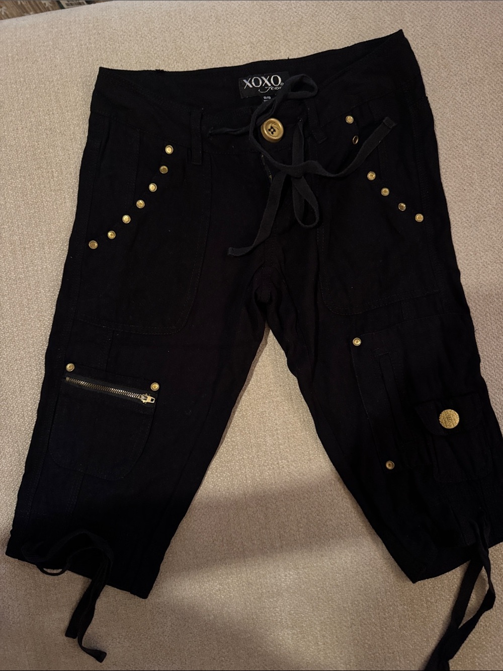 Vintage XOXO Black Low Rise Shorts with Gold Accents